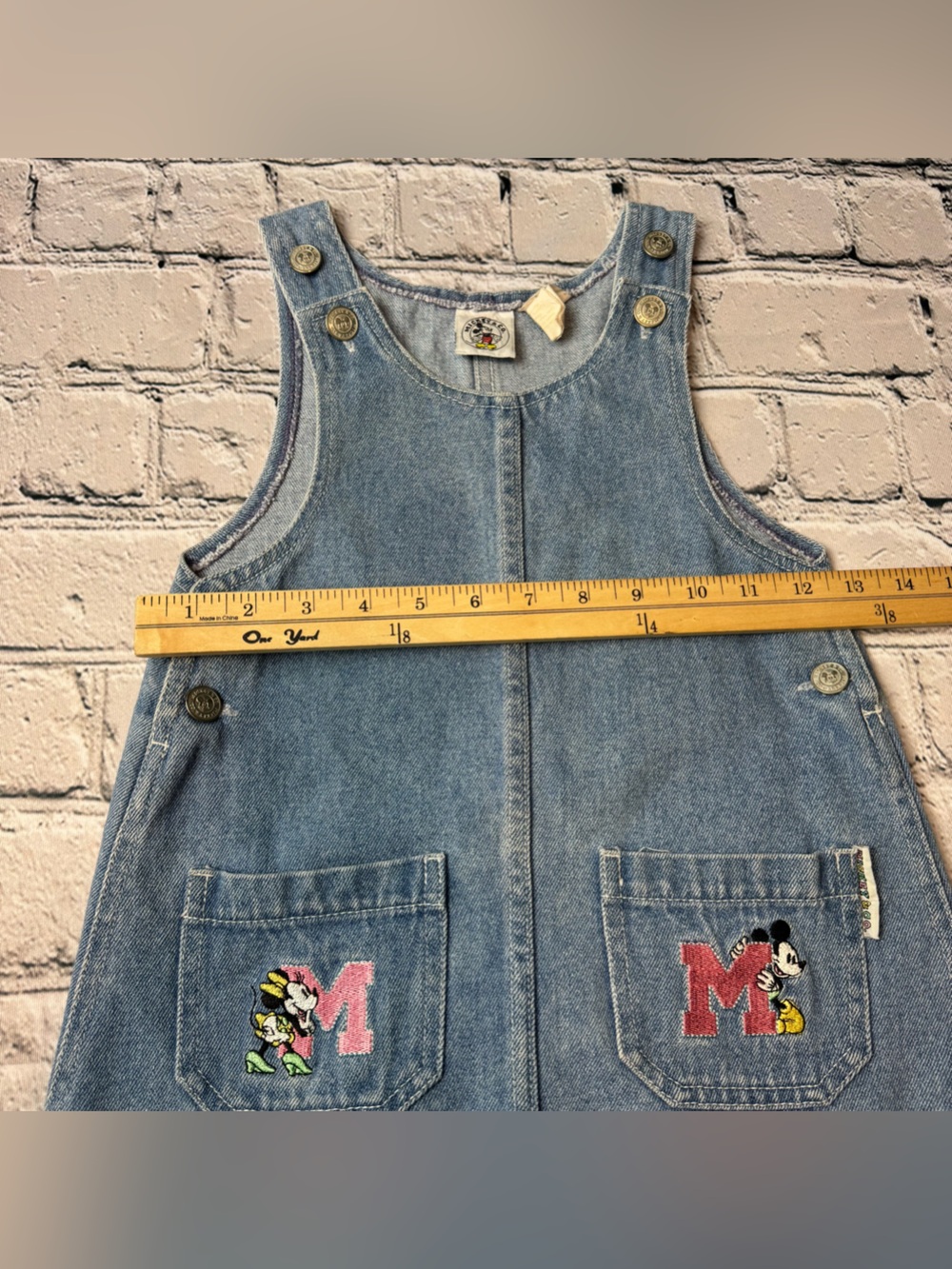 Vintage Disney Denim Overall Dress Minnie & Mickey Pocket Embroidery Size 4 - Picture 7 of 8